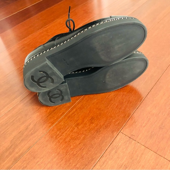 Chanel 20K crumpled Lambskin Cap toe Lace up Chain Around shoes black Eu 39.5 - Picture 12 of 16